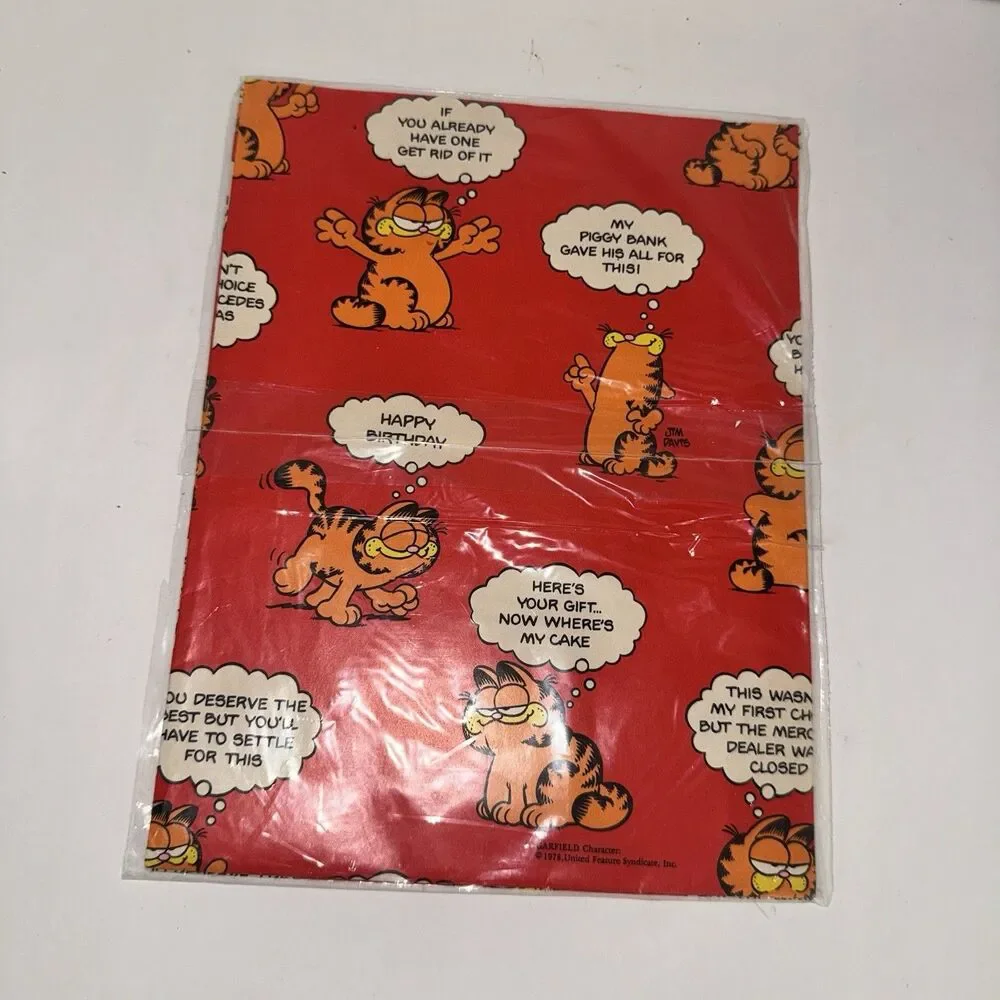 Vintage Garfield Birthday Gift Wrap Sealed 1978 Jim Davis Gibson Paper